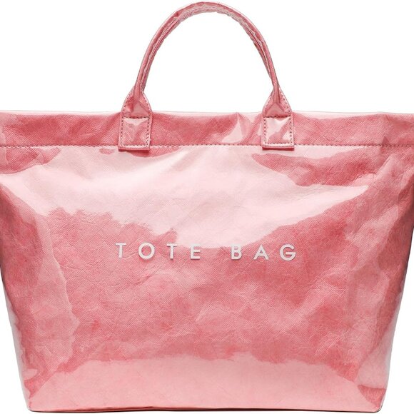 PVC Tote Bag Women Large Water-Resistant Kraft Paper Handle Multi-Use - Picture 1 of 5